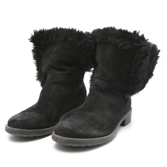 Vintage Bravo Browns Suede Faux Fur Boots Ankle Booties Italy Y2K Black Winter - Picture 3 of 11